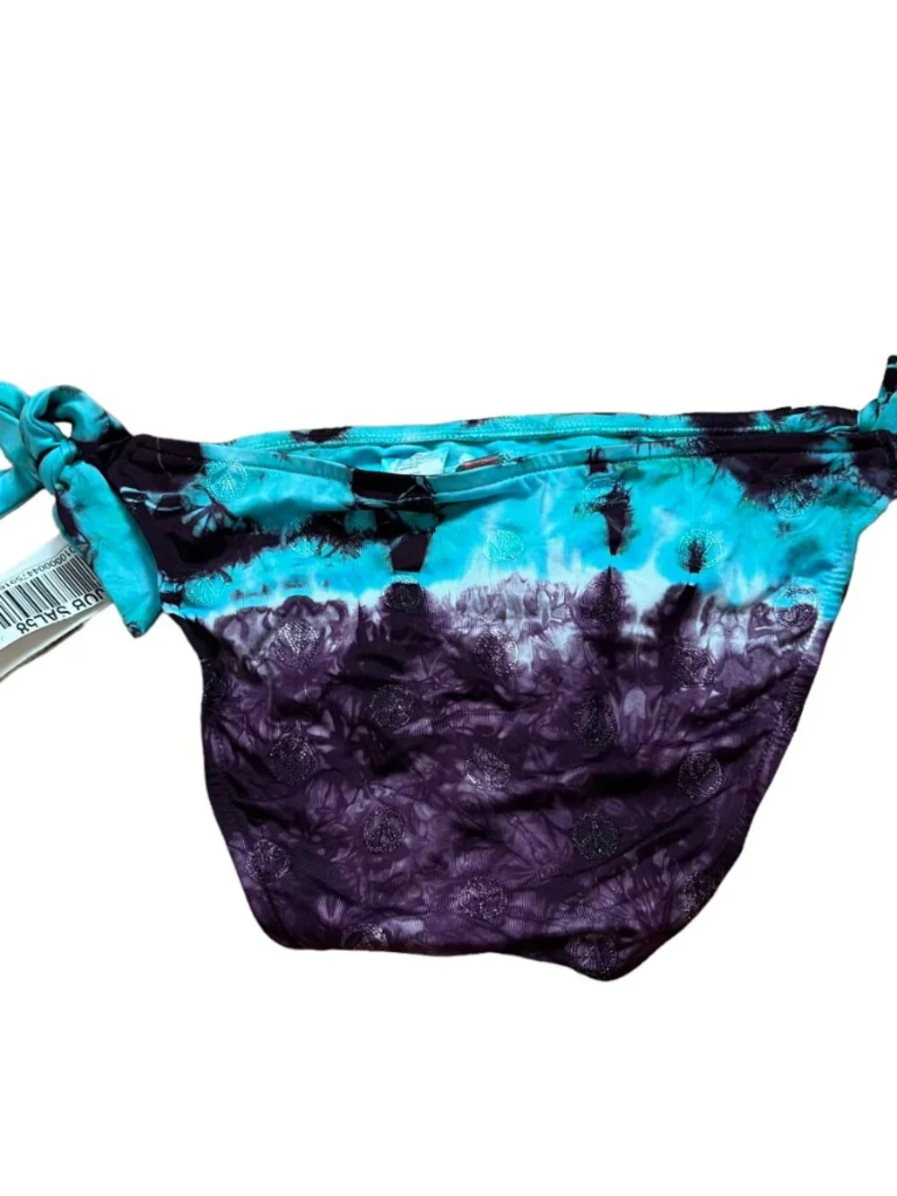 Lucky Brand bikini bottoms blue purple tie dye Small side tie peace signs swim